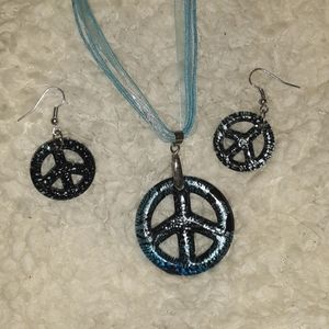 Peace sign necklace and earlings set